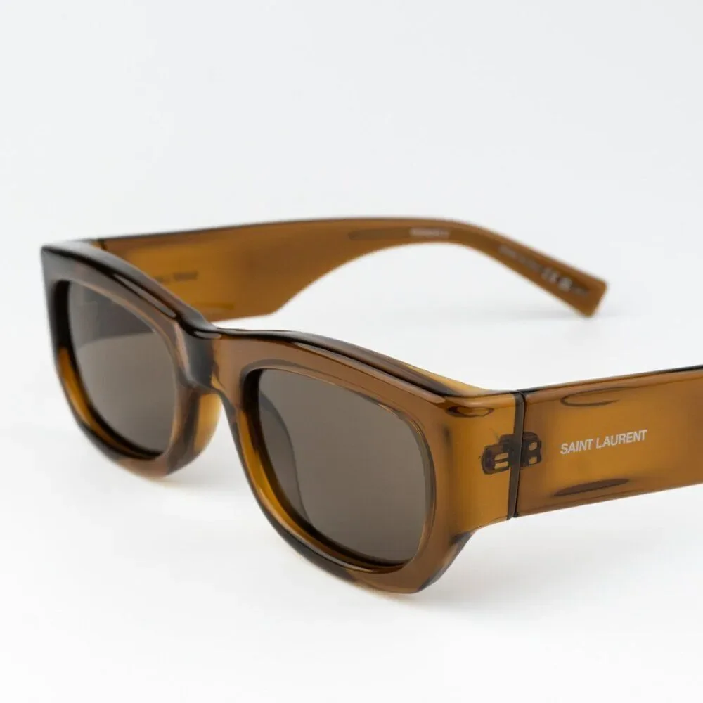 NEW Saint Laurent SL713 003 Transparent Brown Rectangle Unisex Sunglasses